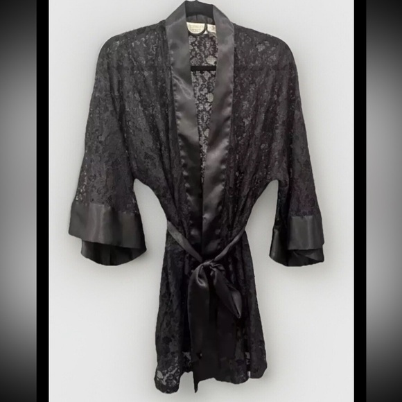 Victoria's Secret Other - Victoria’s Secret Gold Label Floral Black Sheer Lace Lingerie Robe Gift VTG